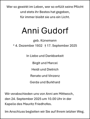 Anzeige von Anni Gudorf 
