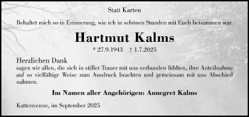 Anzeige von Hartmut Kalms 