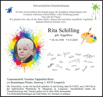 Anzeige von Rita Schilling 