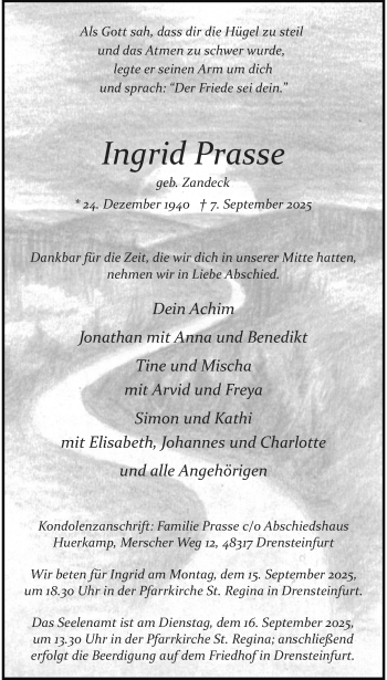 Anzeige von Ingrid Prasse 