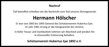 Anzeige von Hermann Hölscher 