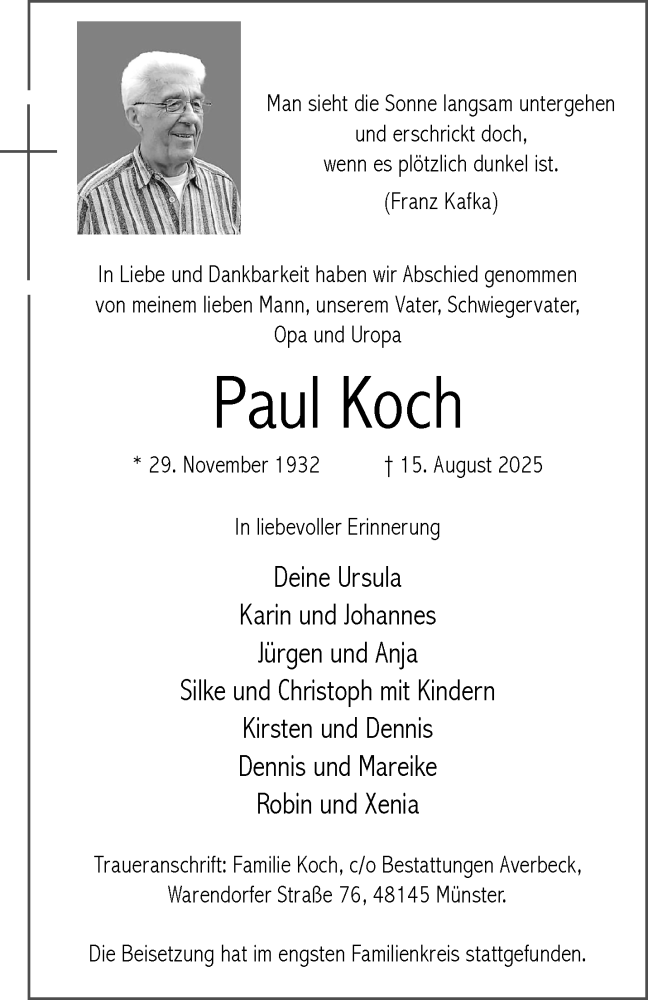  Traueranzeige für Paul Koch vom 06.09.2025 aus 