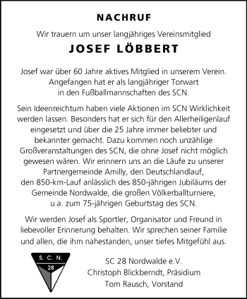 Anzeige von Josef Löbbert 