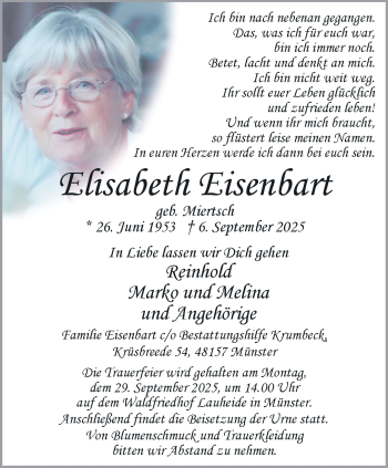 Anzeige von Elisabeth Eisenbart 