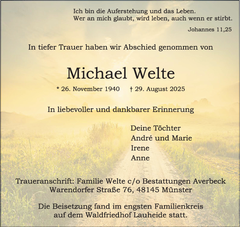  Traueranzeige für Michael Welte vom 13.09.2025 aus 