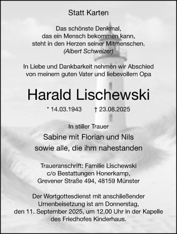 Anzeige von Harald Lischewski 