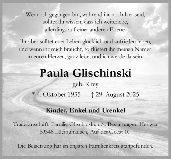 Anzeige von Paula Glischinski 