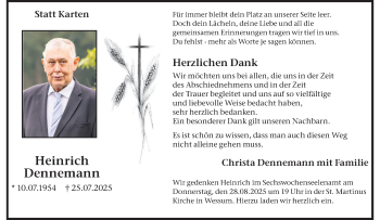 Anzeige von Heinrich Dennemann 