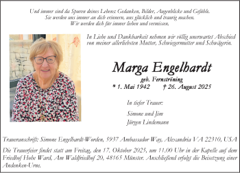Anzeige von Marga Engelhardt 