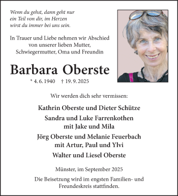 Anzeige von Barbara Oberste 