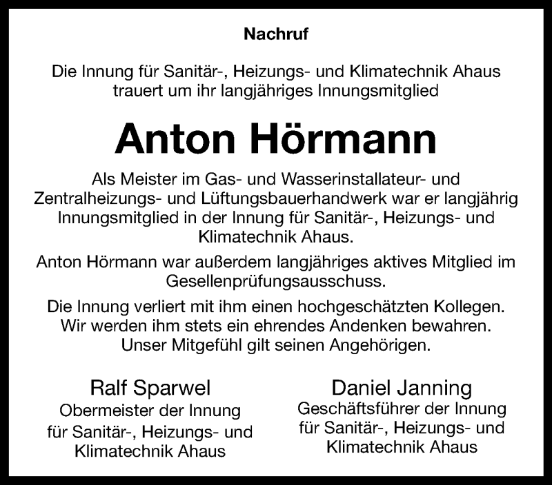  Traueranzeige für Anton Hörmann vom 24.09.2025 aus 