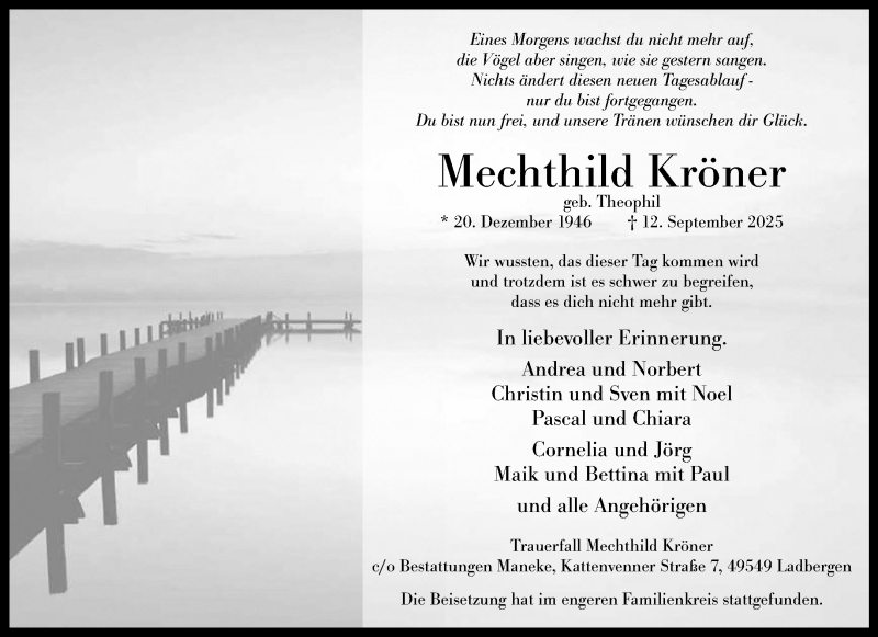  Traueranzeige für Mechthild Kröner vom 24.09.2025 aus 