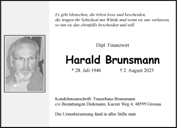 Anzeige von Harald Brunsmann 