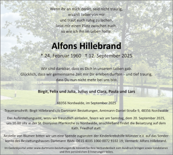 Anzeige von Alfons Hillebrand 