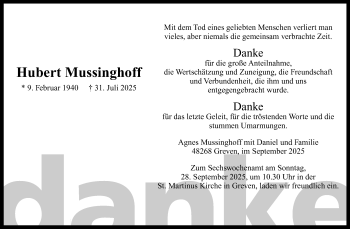 Anzeige von Hubert Mussinghoff 