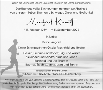Anzeige von Manfred Kiewitt 