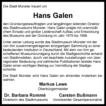 Anzeige von Hans Galen 