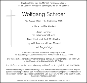 Anzeige von Wolfgang Schroer 