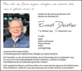 Anzeige von Ernst Deistler 