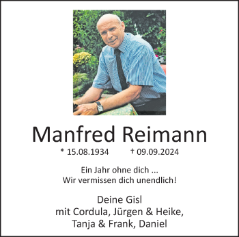 Anzeige von Manfred Reimann 