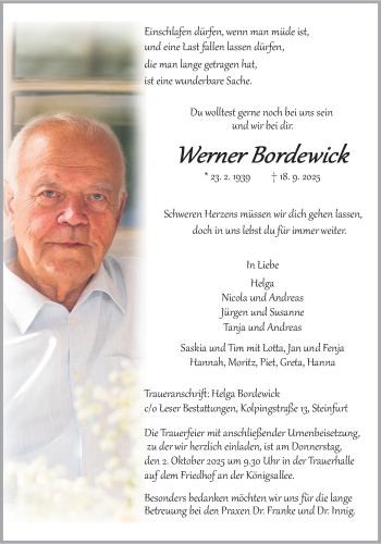 Anzeige von Werner Bordewick 