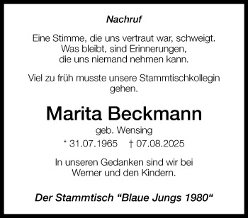 Anzeige von Marita Beckmann 