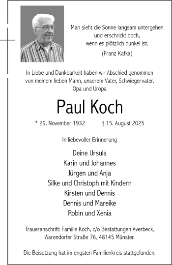 Anzeige von Paul Koch 