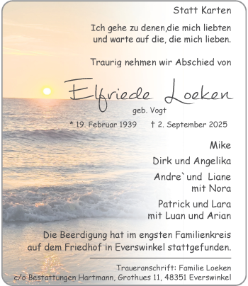 Anzeige von Elfriede Loeken 