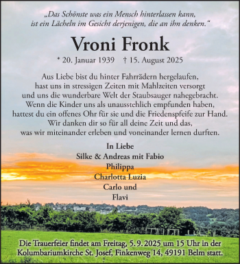 Anzeige von Vroni Fronk 