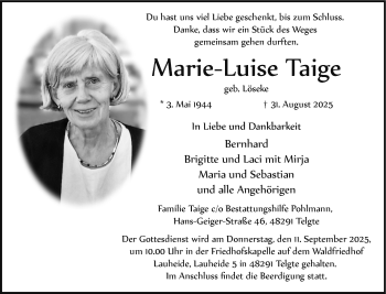 Anzeige von Marie-Luise Taige 
