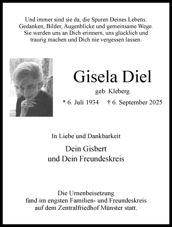 Anzeige von Gisela Diel 
