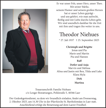 Anzeige von Theodor Niehues 
