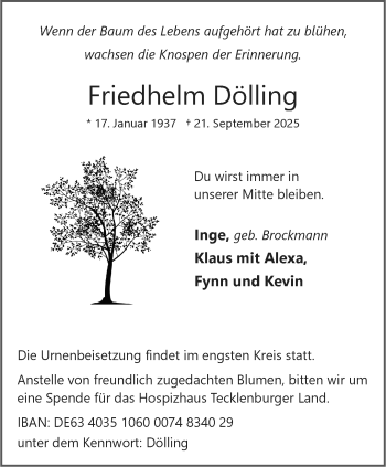 Anzeige von Friedhelm Dölling 