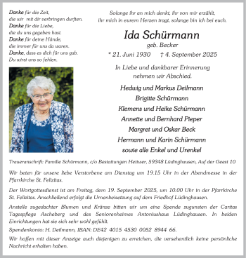Anzeige von Ida Schürmann 
