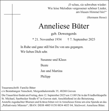 Anzeige von Anneliese Büter 