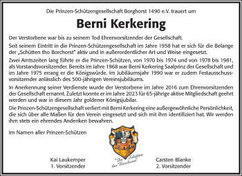 Anzeige von Berni Kerkering 