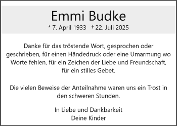 Anzeige von Emmi Budke 