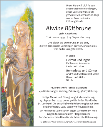 Anzeige von Alwine Bültbrune 