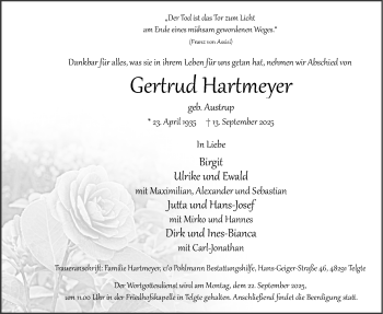 Anzeige von Gertrud Hartmeyer 
