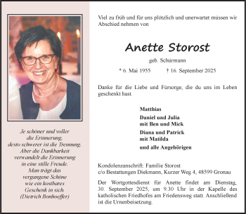 Anzeige von Anette Storost 