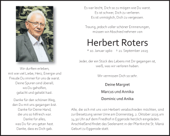 Anzeige von Herbert Roters 