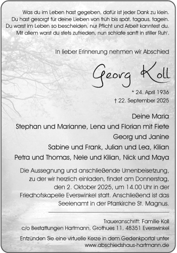 Anzeige von Georg Koll 