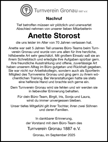 Anzeige von Anette Storost 