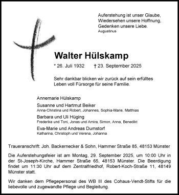 Anzeige von Walter Hülskamp 