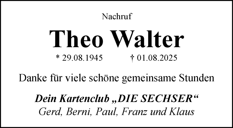  Traueranzeige für Theo Walter vom 27.09.2025 aus 