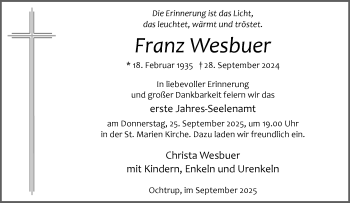 Anzeige von Franz Wesbuer 