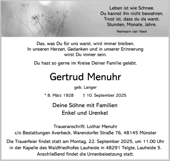 Anzeige von Gertrud Menuhr 