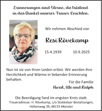 Anzeige von Resi Rövekamp 