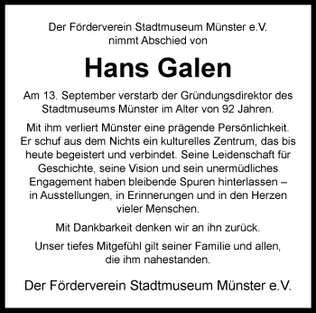 Anzeige von Hans Galen 