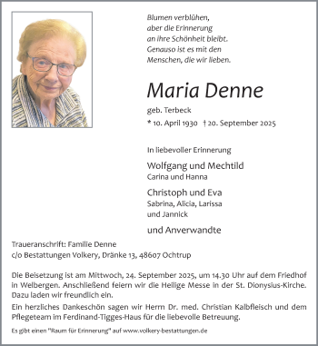 Anzeige von Maria Denne 